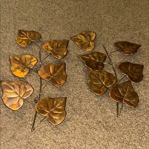2x Vintage Homco Gold Copper Brass Metal Tall Leaf Wall Hangings  MCM Art